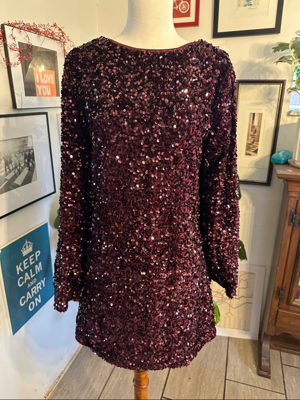 VICI Collection Burgundy Sequin Bow Mini Dress
